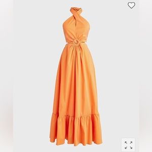 Jcrew Collection taffeta o-ring halter-neck maxi dress - orange - size 0 - NWT